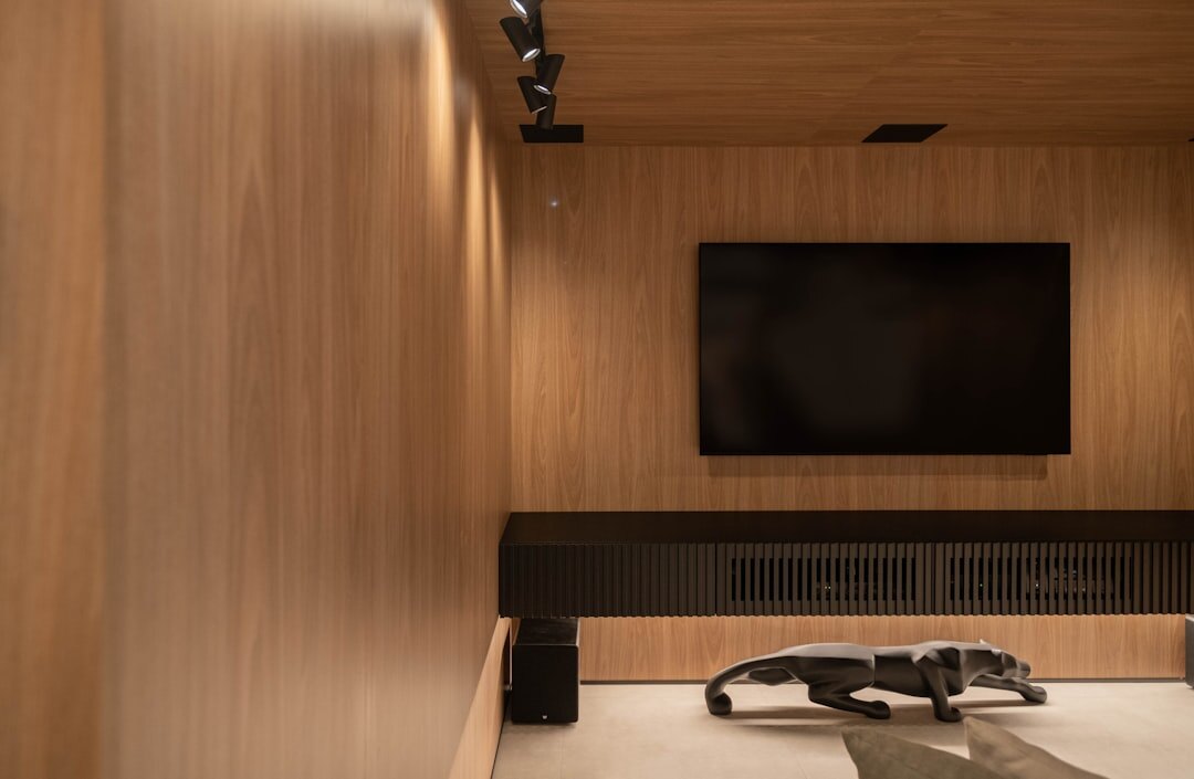 Modern television studio interior with lighting equipment