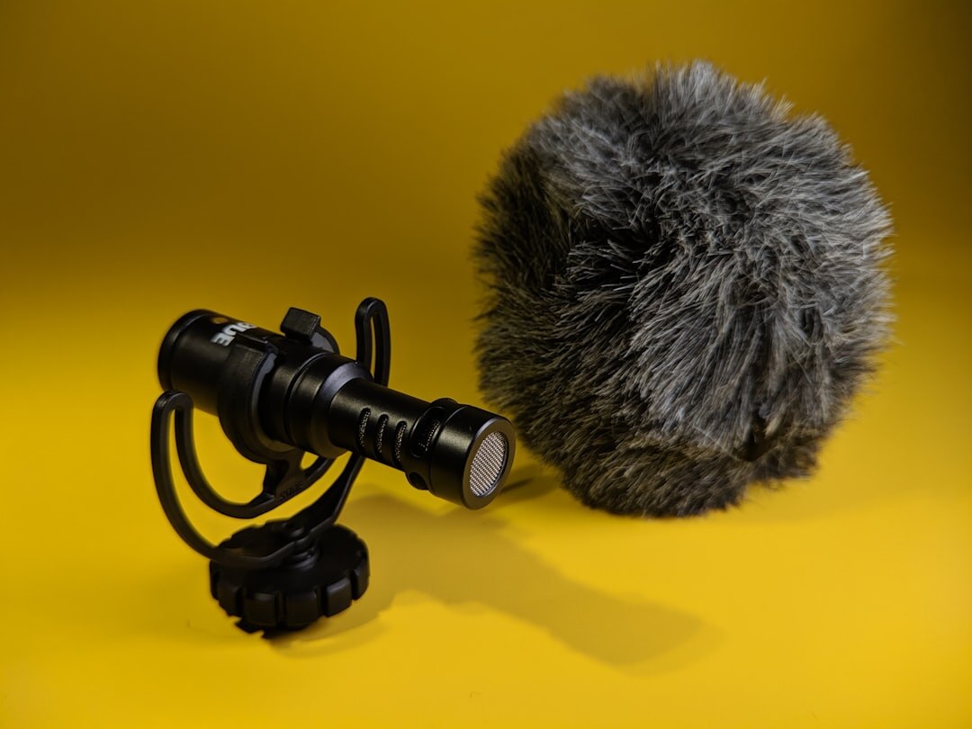 Close-up of a professional microphone and camera equipment