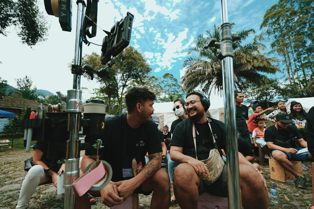 Two people having a media interview with a microphone